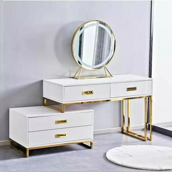 Arvell Gold Parlak Beyaz Makyaj Masası