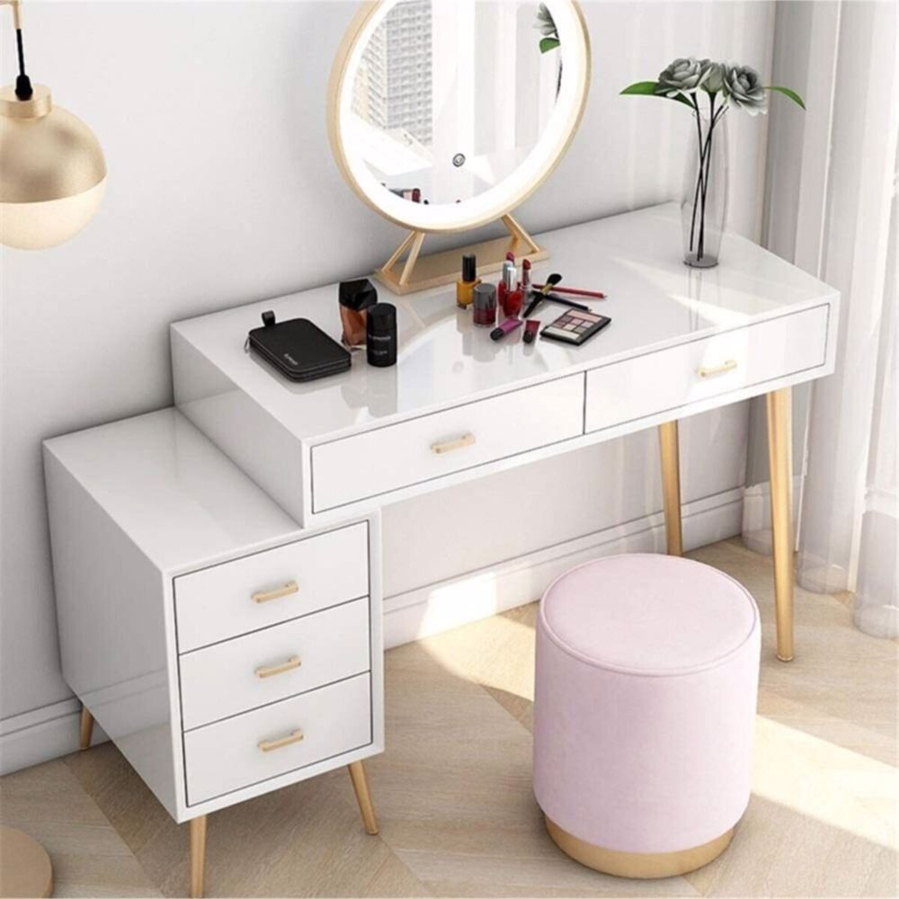 Arvell Beyaz Gold MDF Aynalı Makyaj Masası