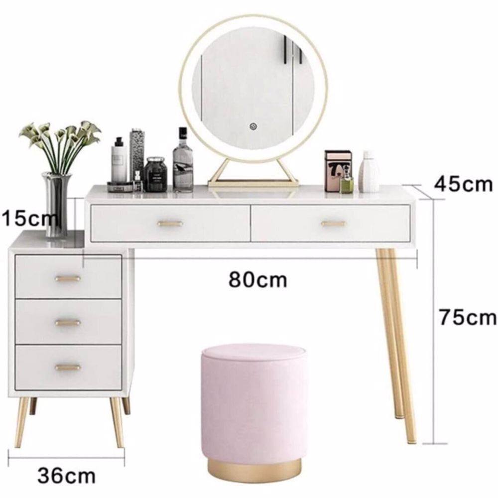 Arvell Beyaz Gold MDF Aynalı Makyaj Masası